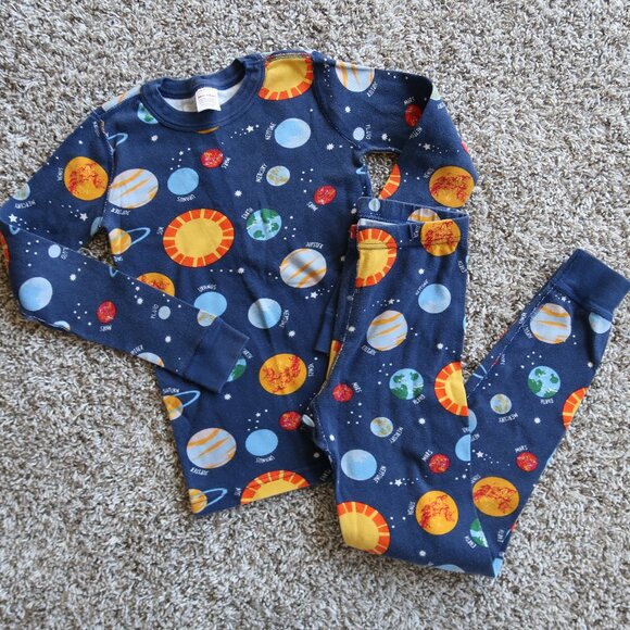 HANNA ANDERSSON SPACE THEME ORGANIC COTTON LONG JOHN PJ SET Size 10 140CM - Picture 1 of 3